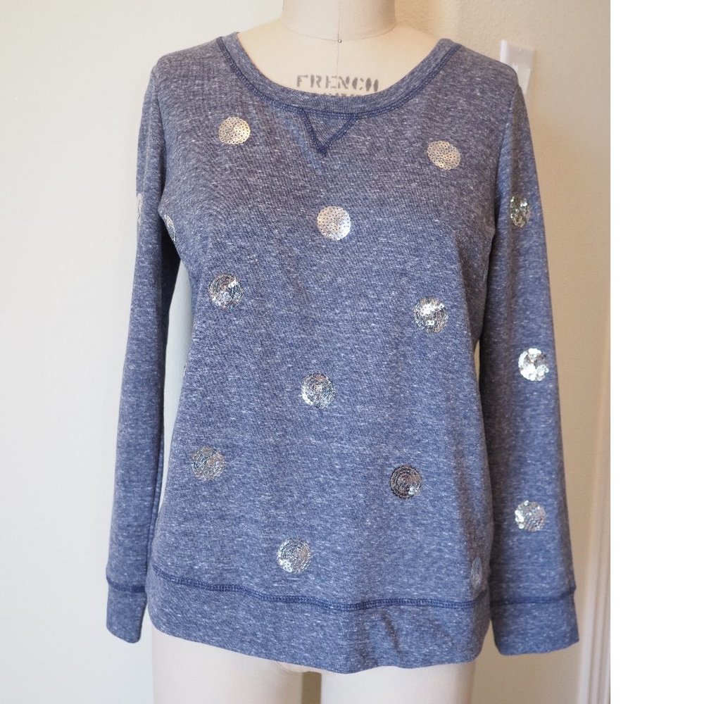 Style & Co, sweatshirt, heather Navy, silver sequin polka dots